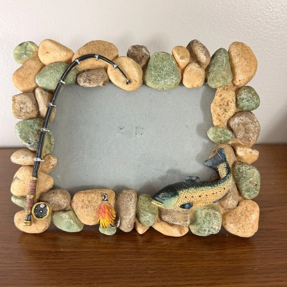 Rustic Fishing Picture Frame River Rock Bass Photo Frame Lodge Cabin Decor 4x6